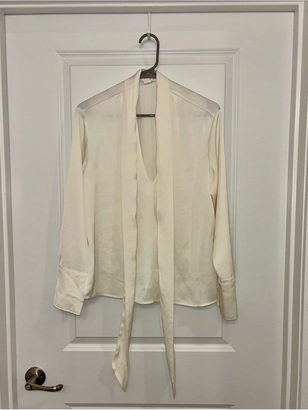 Mango Cream Tie-Neck Blouse